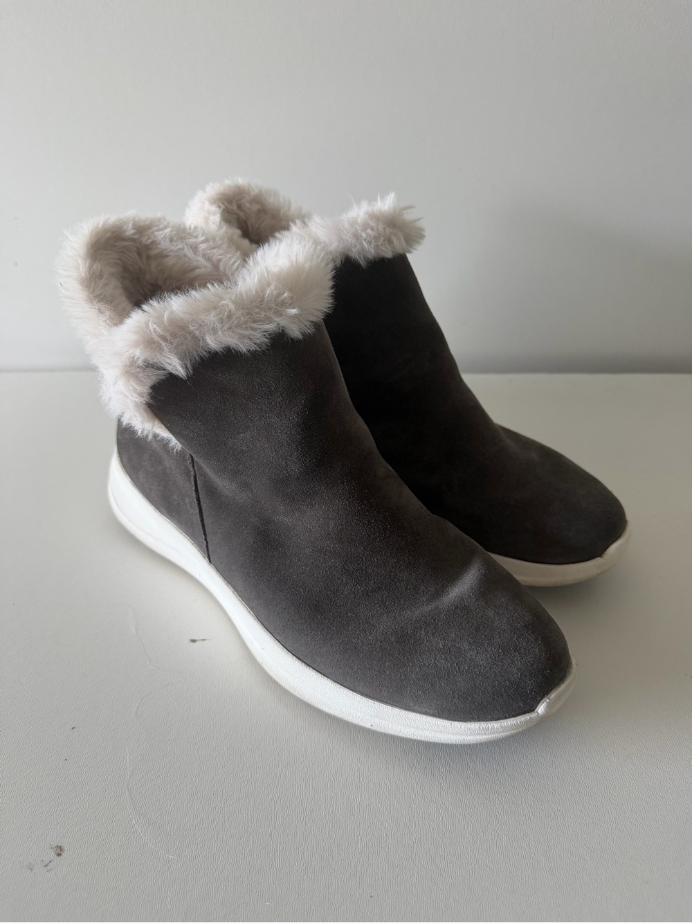 Johnston & Murphy Gray Suede-Look Faux Fur Lined Slip-Ons